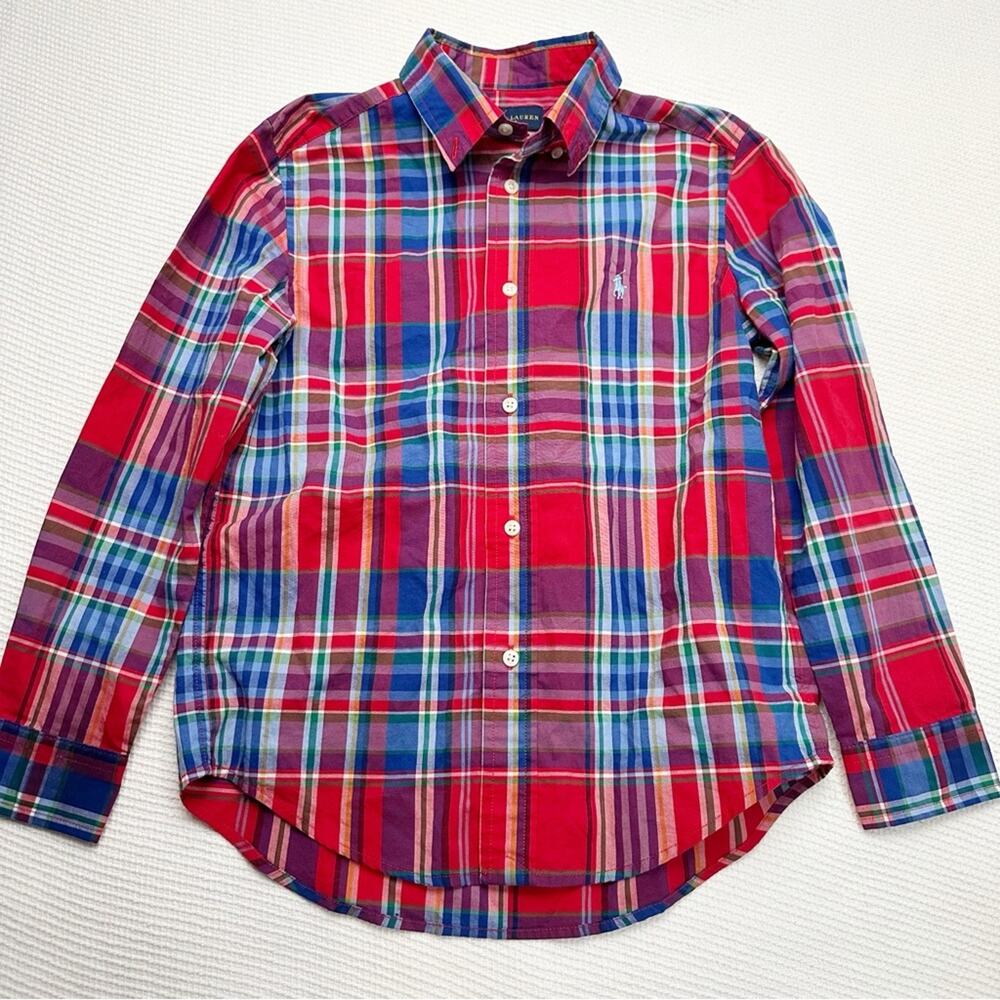 Ralph Lauren Natural Stretch Plaid Button Down Boys Size 7